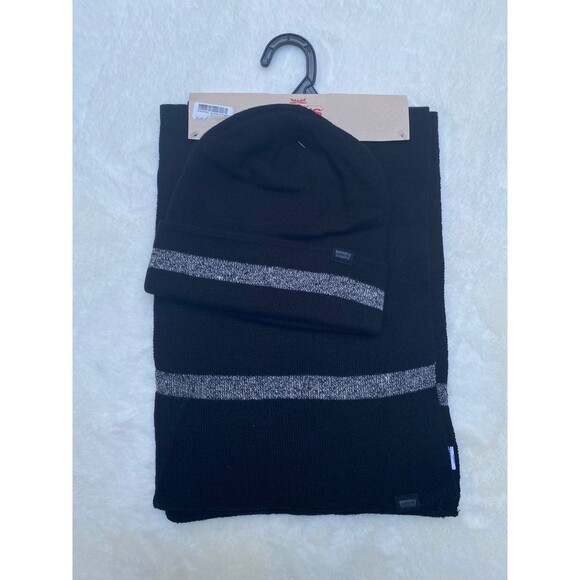 Levi’s mens winter 2 pc set knit hat and scarf set black/grey OSFM - Picture 8 of 11